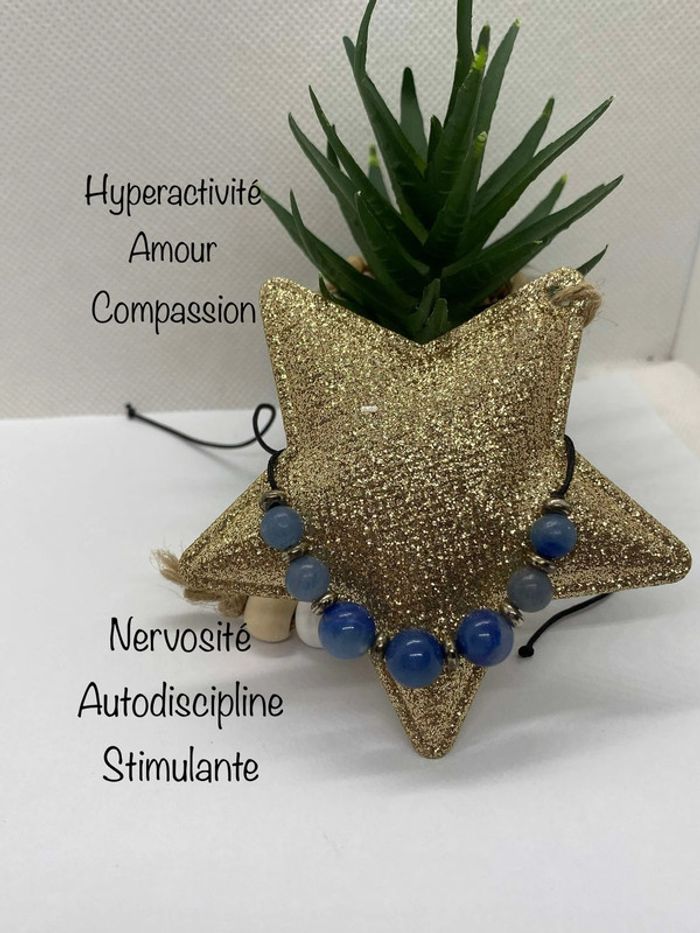 Bracelet aventurine bleu ajustable , lithothérapie