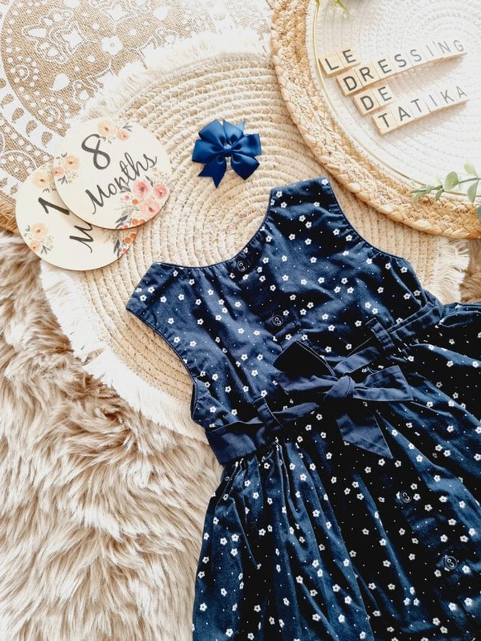 Robe fleurie marine et barette 18mois bébé fille - photo numéro 3