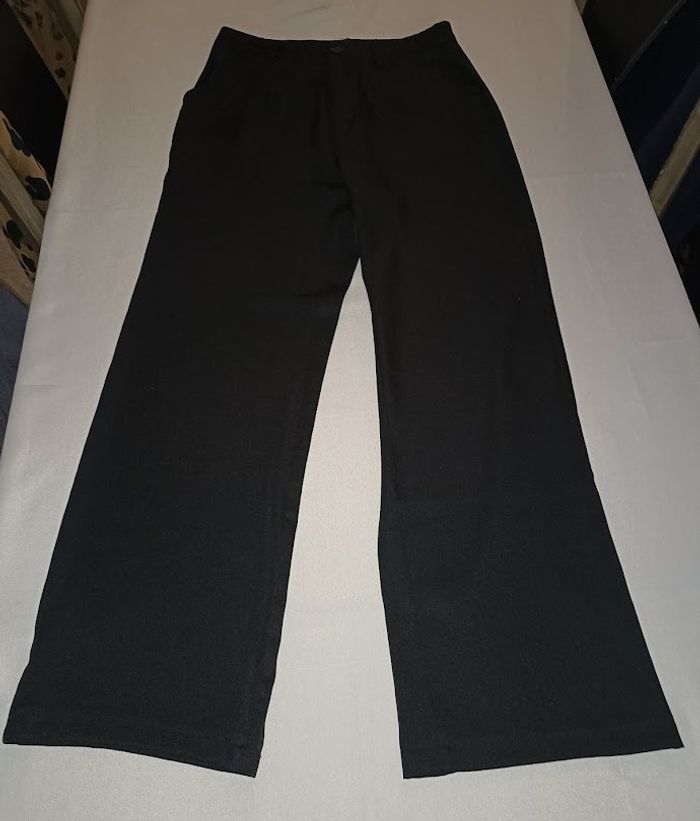 Pantalon Large Noir Évasé Taille Haute - photo numéro 4