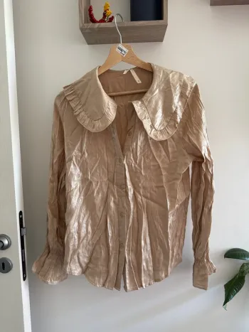 Chemise col Claudine satin gold