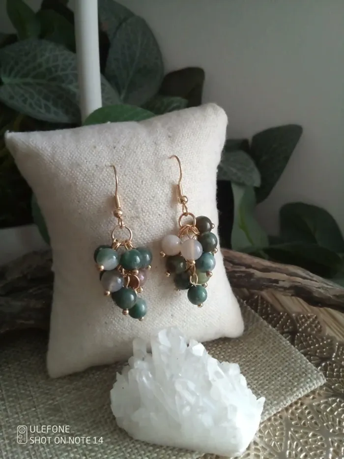 Boucles d'oreilles grappes de raisin en pierre d'agate indienne