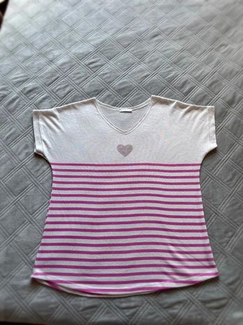 T-shirt femme rayé rose et blanc – Taille M/L - Très bon état