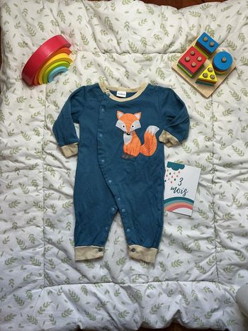 combinaison sans pieds ouverture devant dessin renard devant bleu newborn
