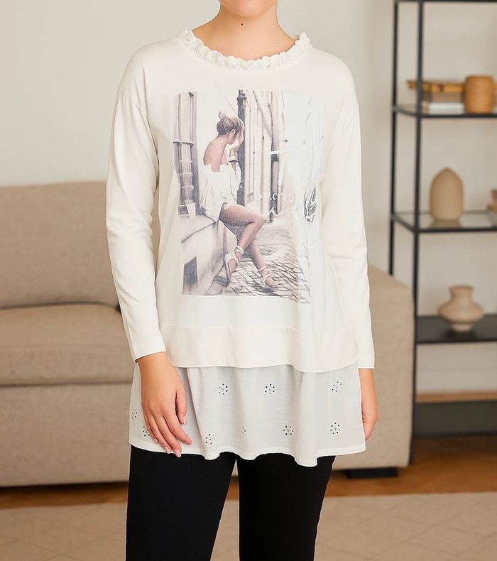 Très beau haut tunique avec doublure à longue manche femme