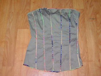 Bustier XANAKA kaki et liserés multicolore "soirée" S NEUF