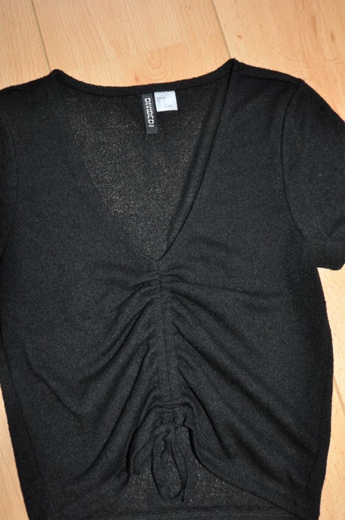 H&M top noir froncé t.XS tb état - photo numéro 3