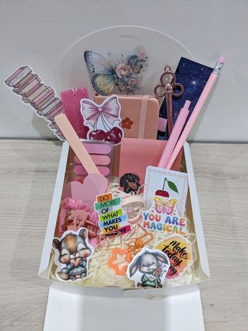 Box papeterie rose kawaii complète ✨ (carnet + stylos + accessoires)