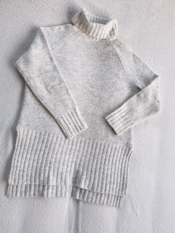 Pull long femme M blanc/gris