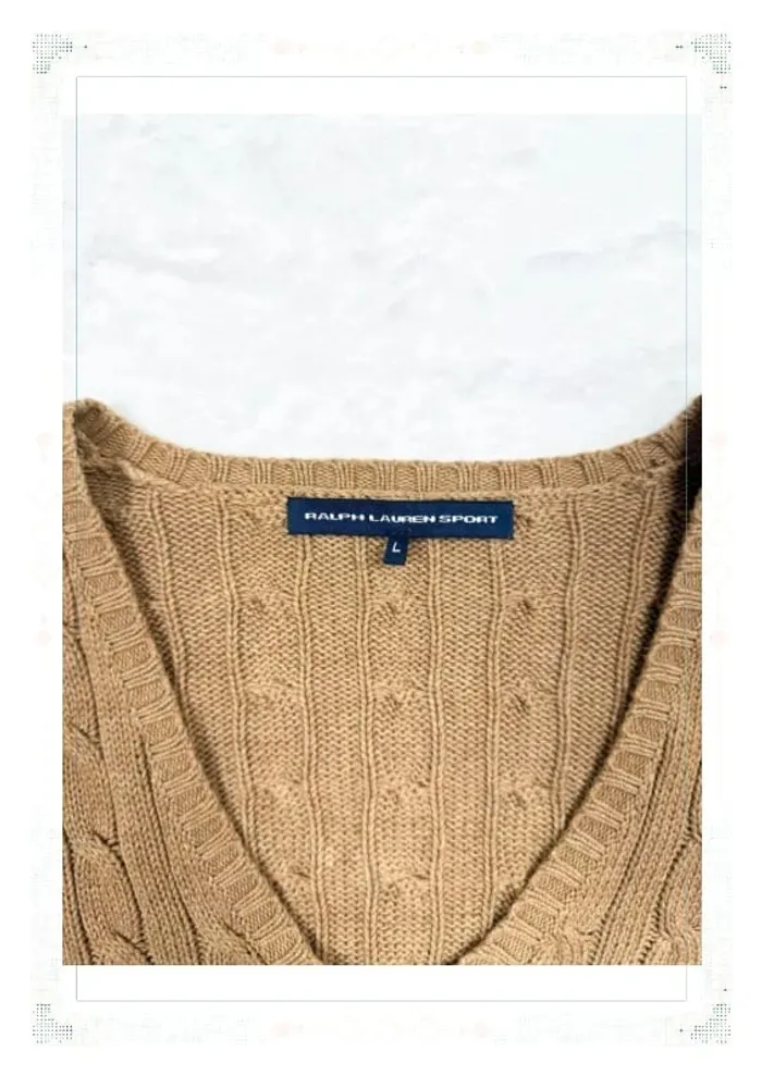 Ralph Lauren pull col V torsadé beige femme taille L coton - photo numéro 7