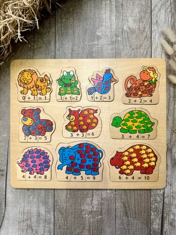 Puzzle addition animaux bois