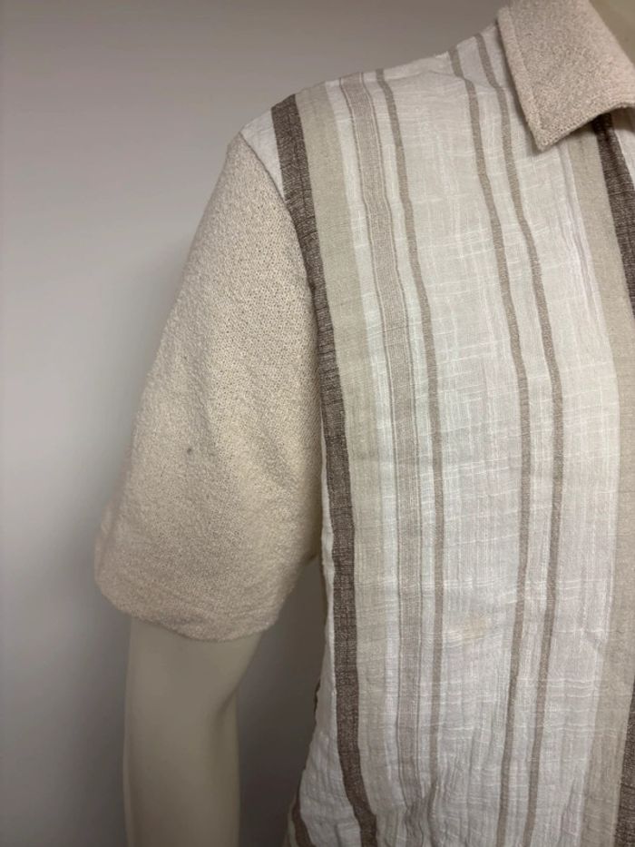 Chemise Zara Manche Courte en Coton Éponge - Taille L - Beige et Taupe - photo numéro 3