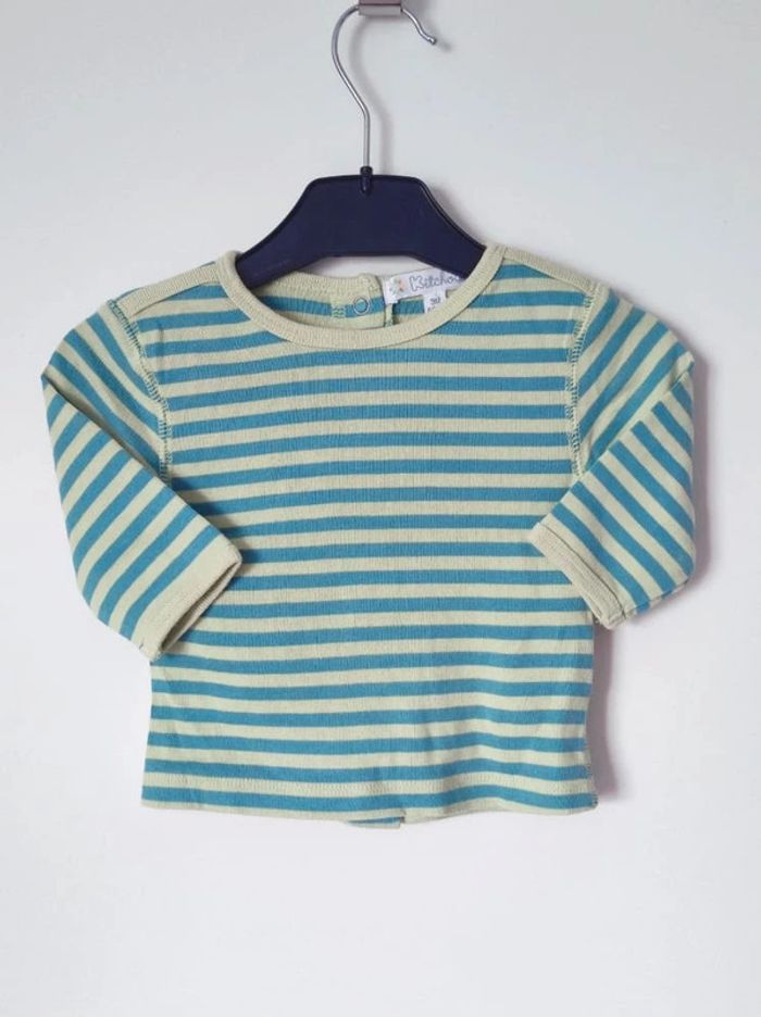Tee-shirt rayé bleu vert / Kitchou - 3 mois / 60cm