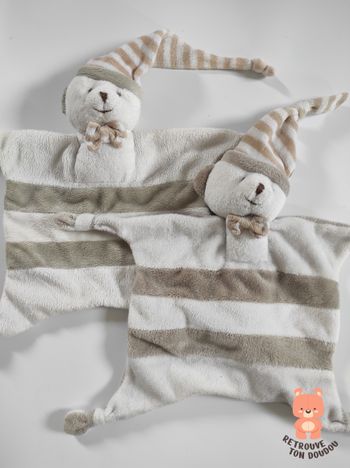Lot de 2 doudous ours rayé Crédit Mutuel