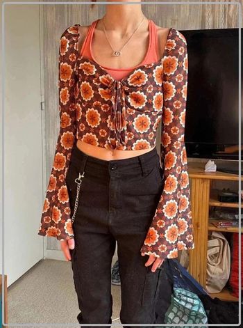 Crop  top motif  floral  manche  longue taille 34  marque shein