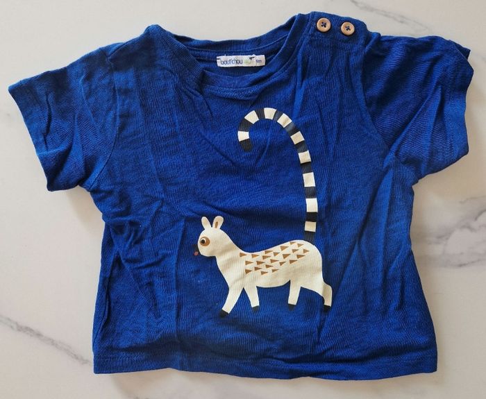 T-shirt bleu motif chat Bout'Chou 9 mois