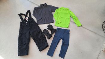 Combinaison ski enfant bretelles sous vêtement techniques mixte 3 ans fille garçon moufles