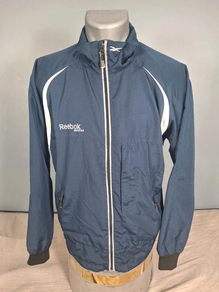 Veste Reebok Hockey M vintage bleu marine zippée sport brodé (545)