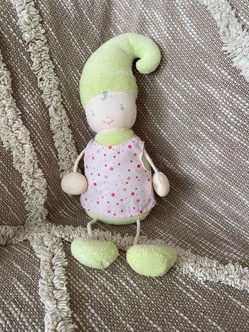 Peluche doudou 25cm corolle poupée lutin fée beige vert blanc très bon état