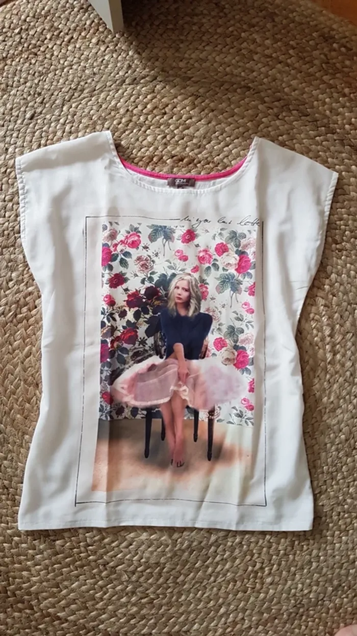 Tee shirt grain de malice blanc et rose XS - photo numéro 2