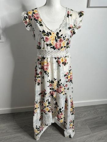 Robe longue à fleurs blanche et multicolore T40 L