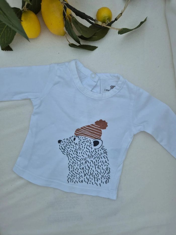 T-shirt bébé La Redoute ours taille 1 mois longues manches