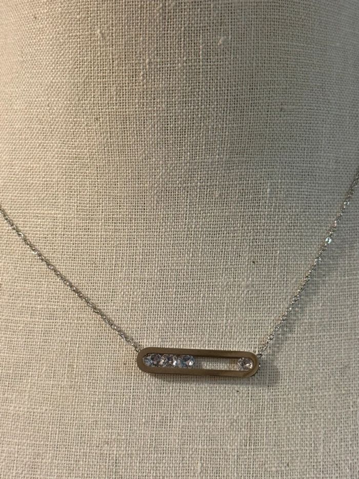 Collier épingle fermée cristaux acier inoxydable argent