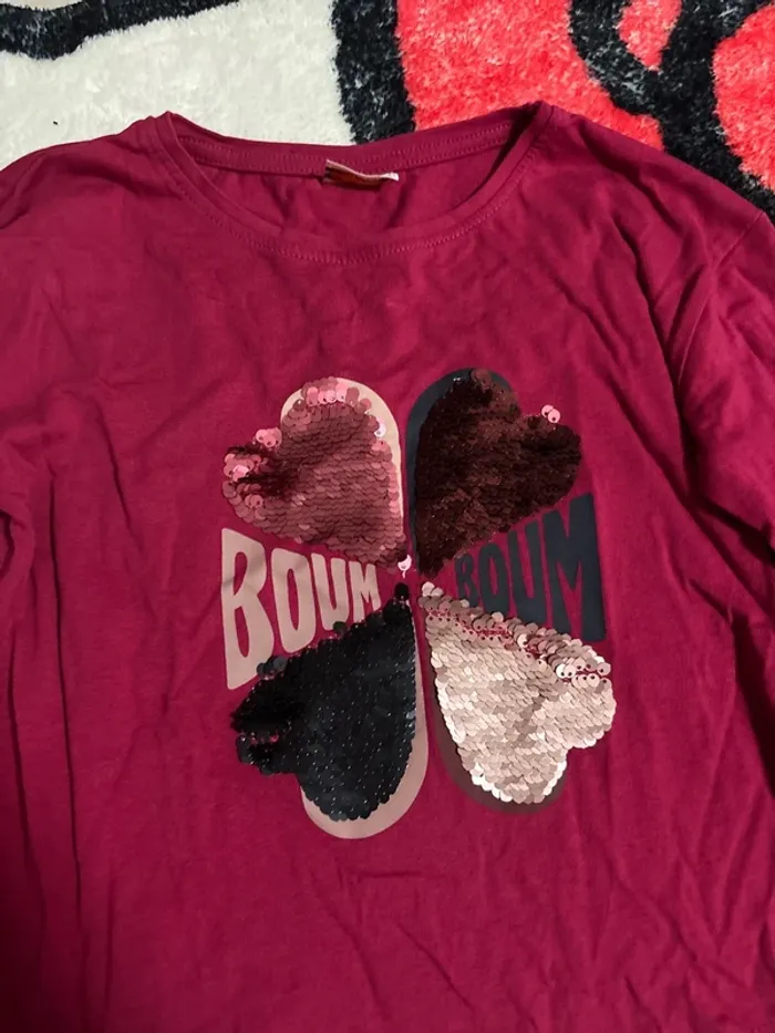 T shirt à manche long tape a l’œil 4 ans rouge rose - photo numéro 2