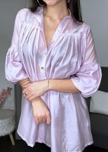 Chemise violet en soie a manches longues