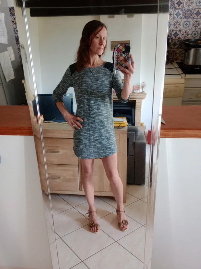 Robe pull femme s noire et blanche chiné c78 - photo numéro 1