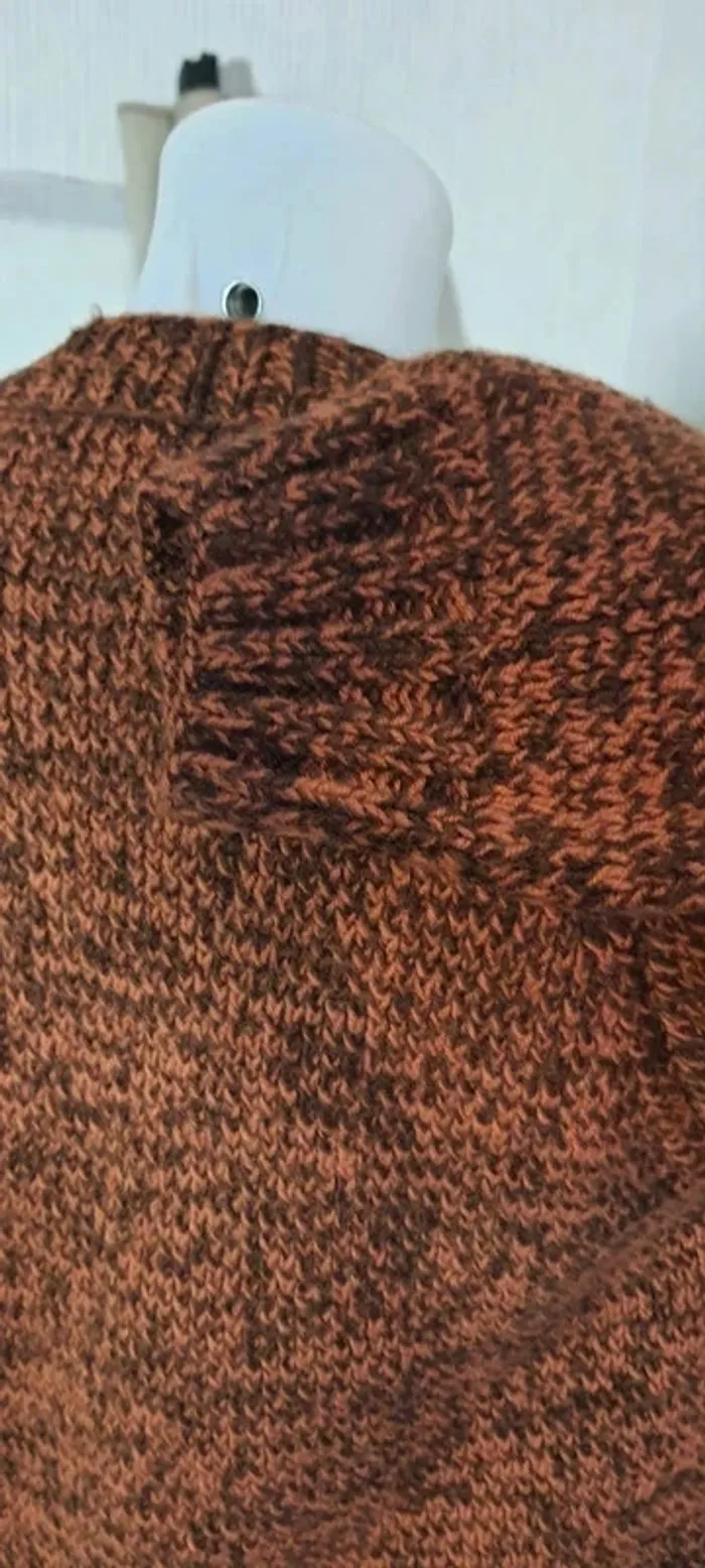 Pull chiné brique col V femme fait main taille M - photo numéro 5