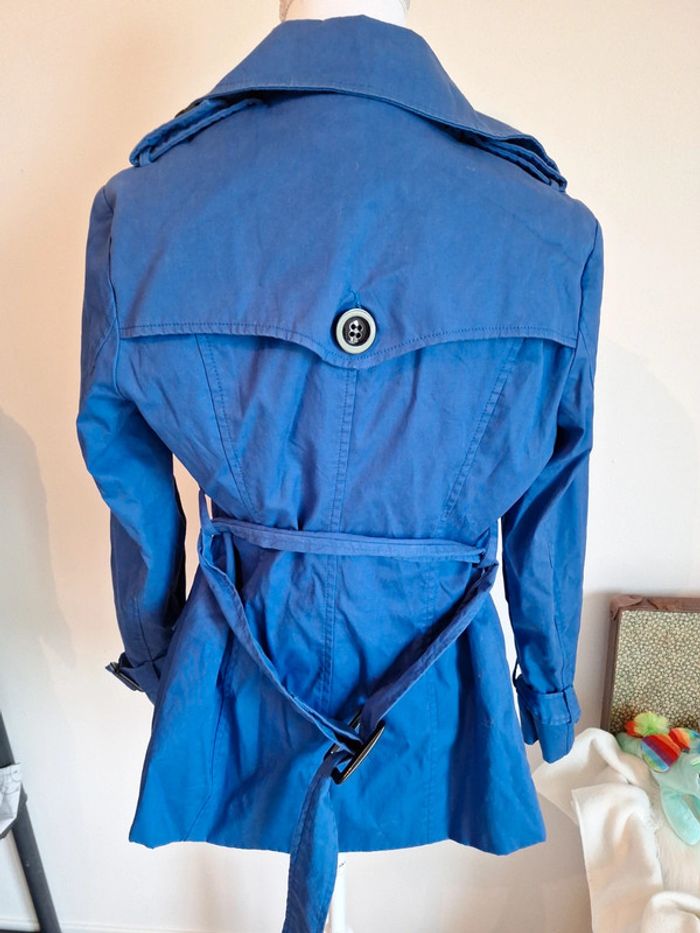 Trench Parka bleu électrique t38 bouton noir cintré avec ceinture #F38M-017 - photo numéro 2