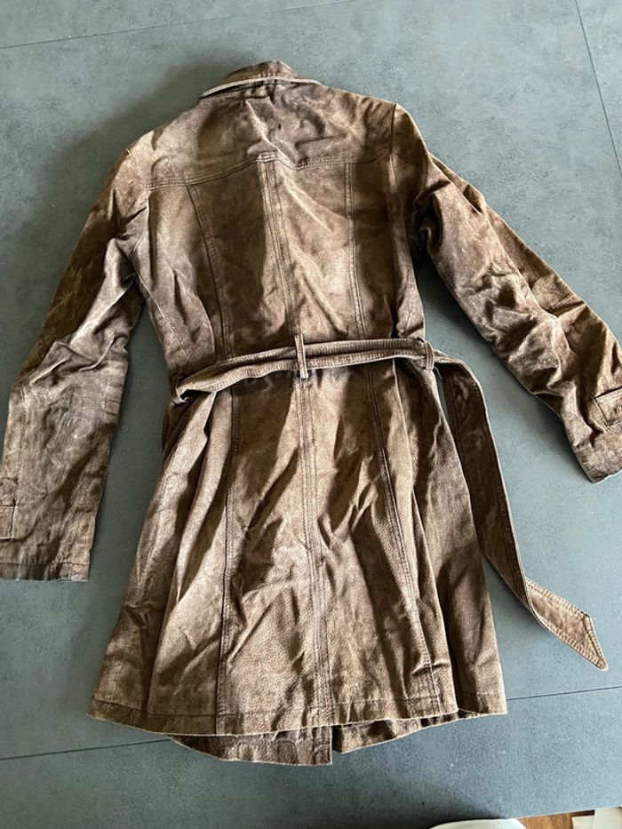 Veste croûte de cuir mi-long marron femme taille 38 - photo numéro 2