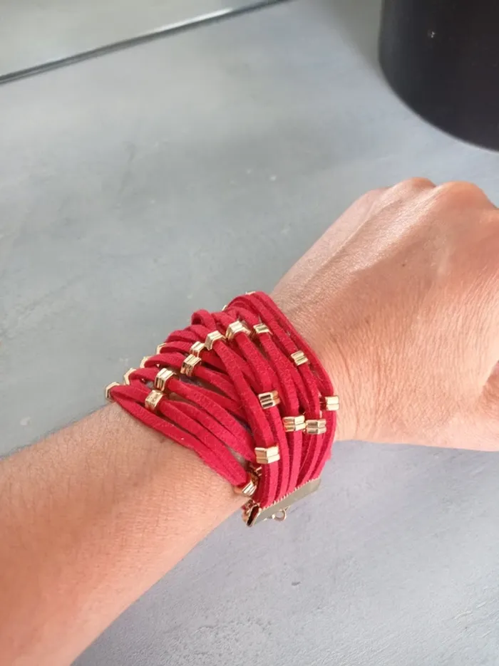 Collier ras du cou, rouge et doré - photo numéro 3