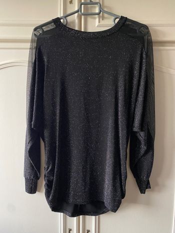 Pull Fin Strass Paillettes Manches Transparentes