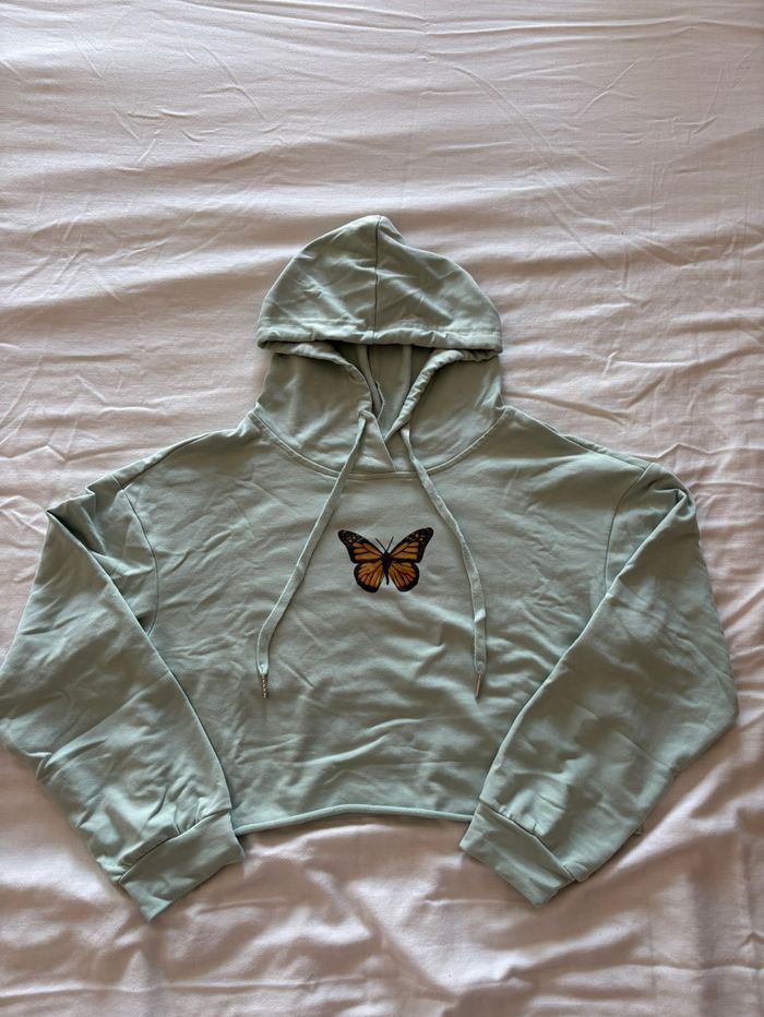 Top/Sweat court à capuche motif papillon fille