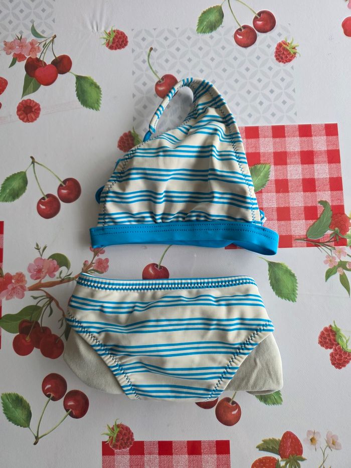 MAILLOT BAIN FILLE 👧 RAYÉ BLEU TURQUOISE/BLANC TAILLE 36 MARQUE TEX - photo numéro 10