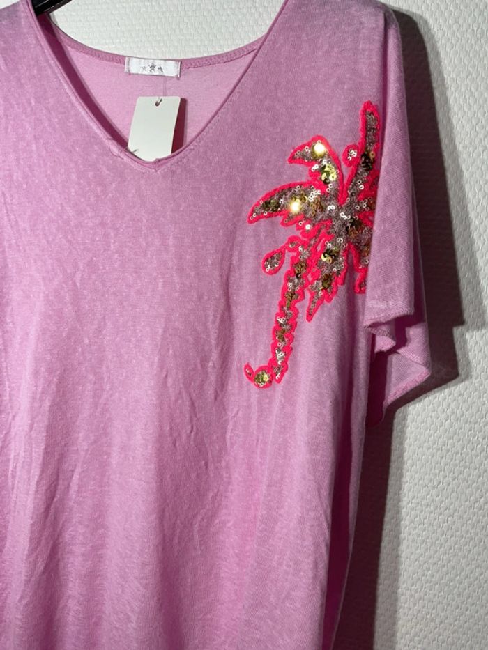 T-shirt « palmier » femme taille unique (38-44)- new sunshine - neuf avec étiquette - photo numéro 2