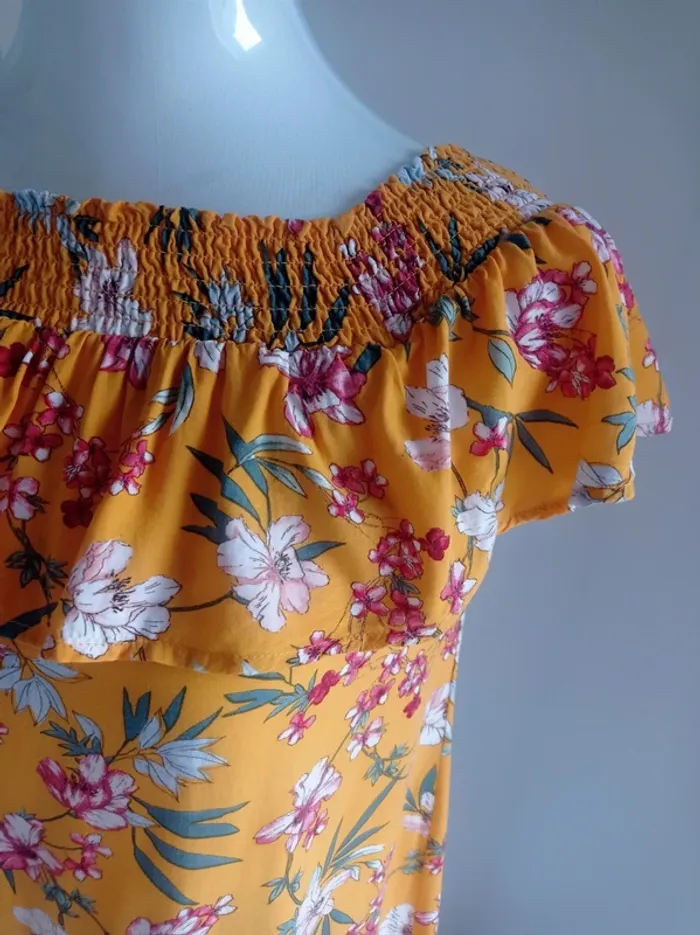 Robe jaune imprimé fantaisie fleurs épaules dénudées ou non T.S Pimkie - photo numéro 4