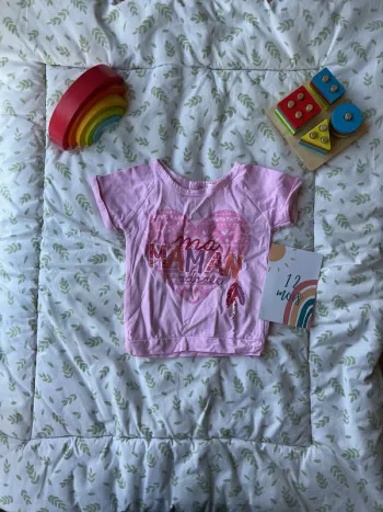 teeshirt manches courtes rose inscription devant 12 mois graine de rêve