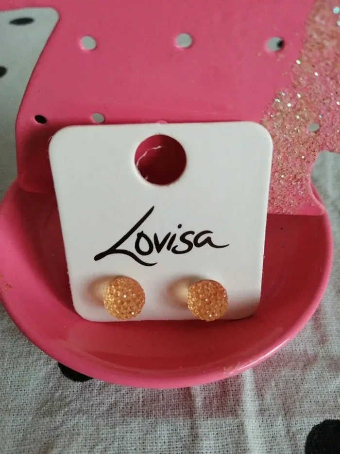 Boucles d'oreilles boules style shambala transparente corail / sans marque - photo numéro 3