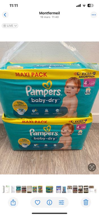 2 sacs de couches Pampers taille 4 plus