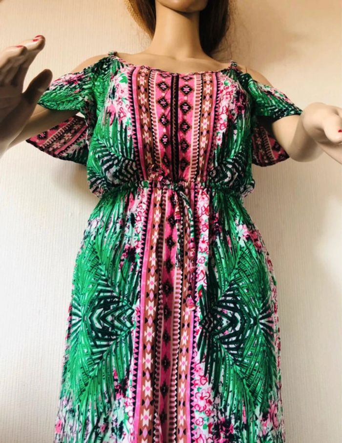 🌴🌿Robe de vacances tropicale ethnique épaules dénudées Summer ethnic jungle Off-shoulder dress🌿🌴 - photo numéro 16