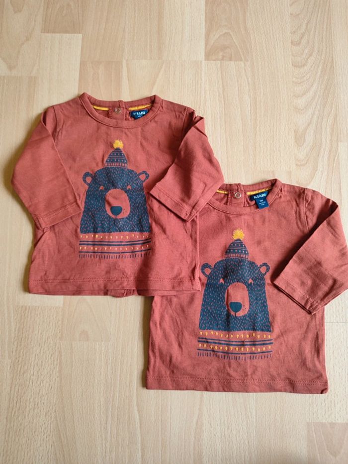 Lot 2 t-shirts manches longues identiques brique neufs Kiabi en 3M