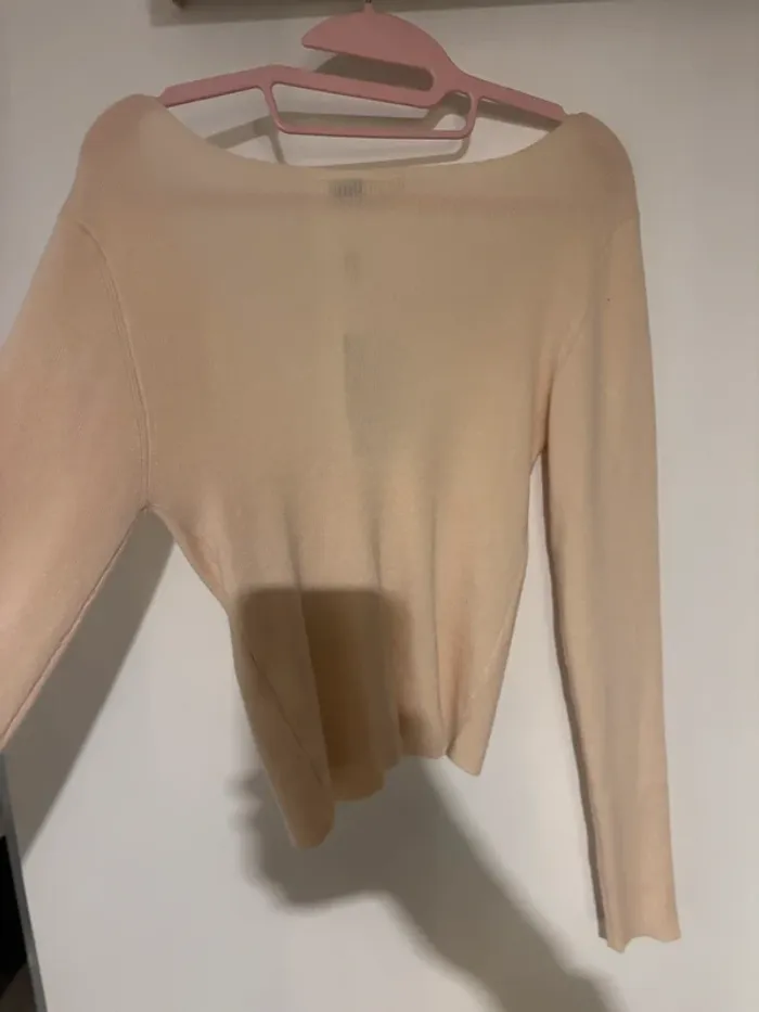 Pull fin beige décolleté V – Mim – Taille XL – Neuf - photo numéro 5