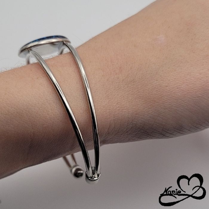 Jonc en résine argenté et bleu pailleté - photo numéro 2