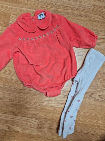 Barboteuse velours + collant 9 mois