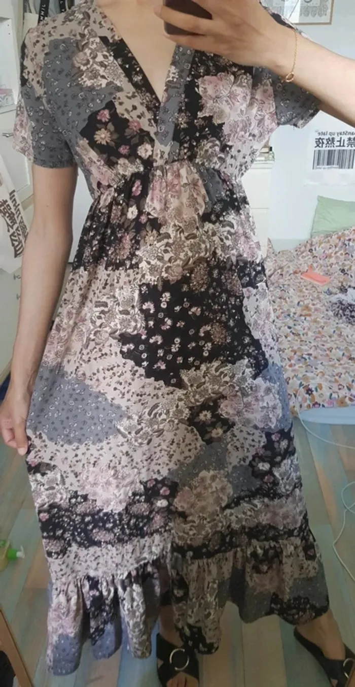 Robe longue patchwork fleurie marine beige rose TU - photo numéro 5