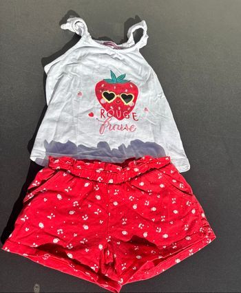 Ensemble fraise été short débardeur 2 ans fille sergent major