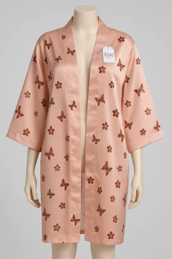 Peignoir en satin rose taille M