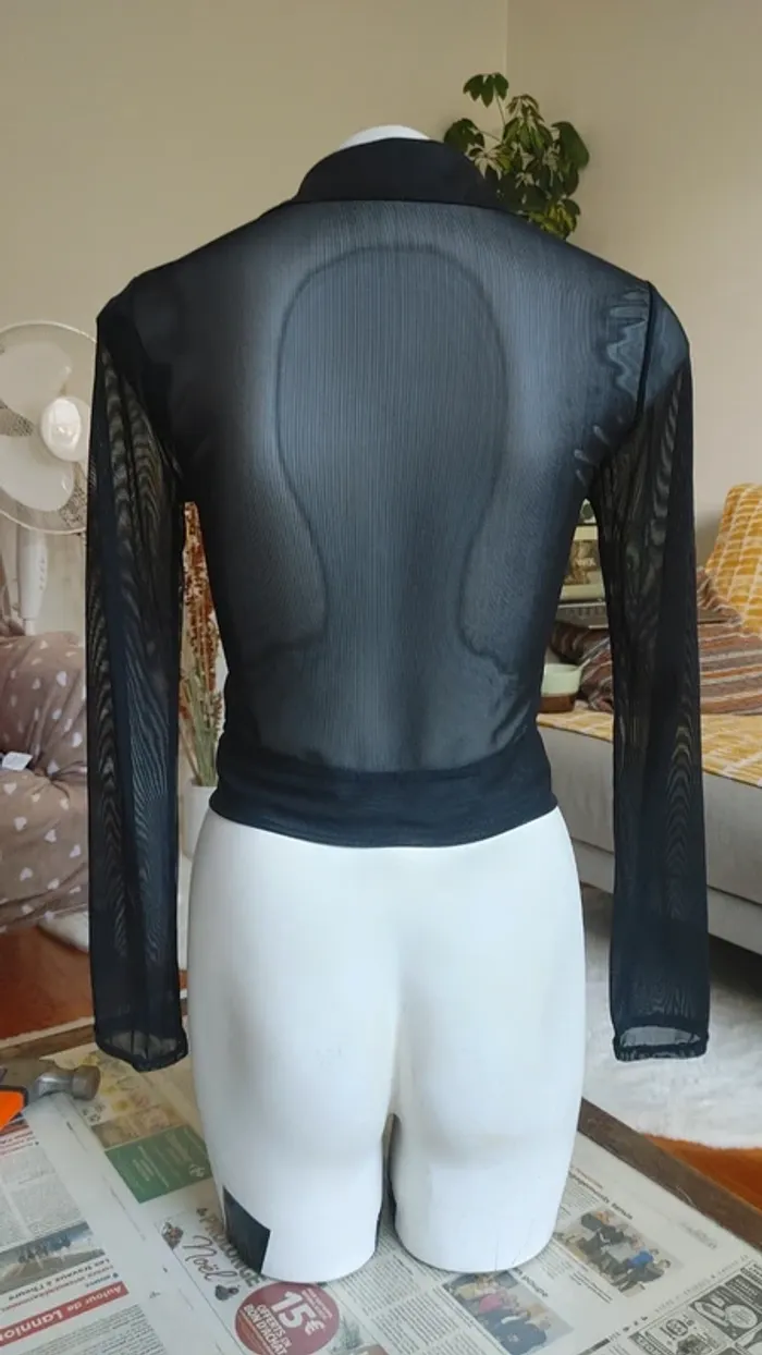 Chemise blouse courte en mesh vintage noir manche longue - photo numéro 3